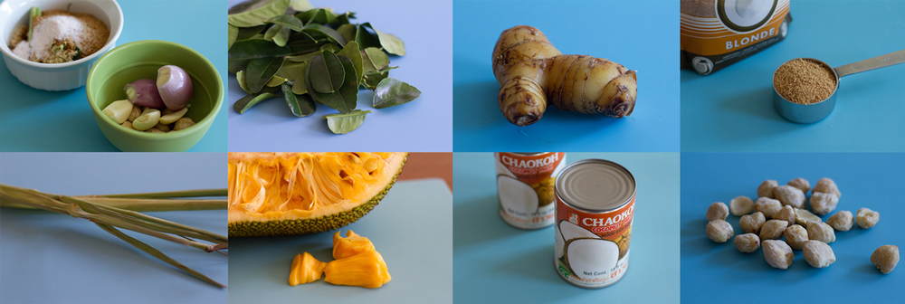 Some of the ingredients that go into Gudeg, a central Javanese curry made with jackfruit.